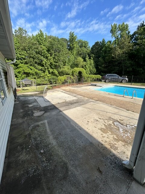 Pool deck & patio before cleaning