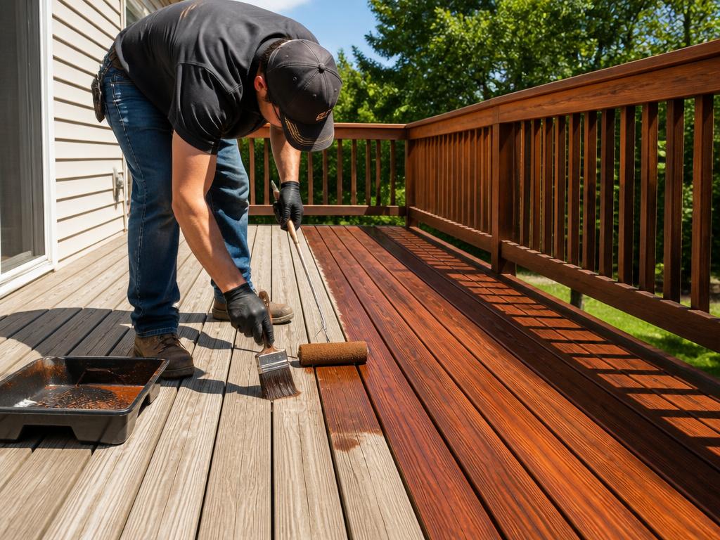 Staining a wooden deck